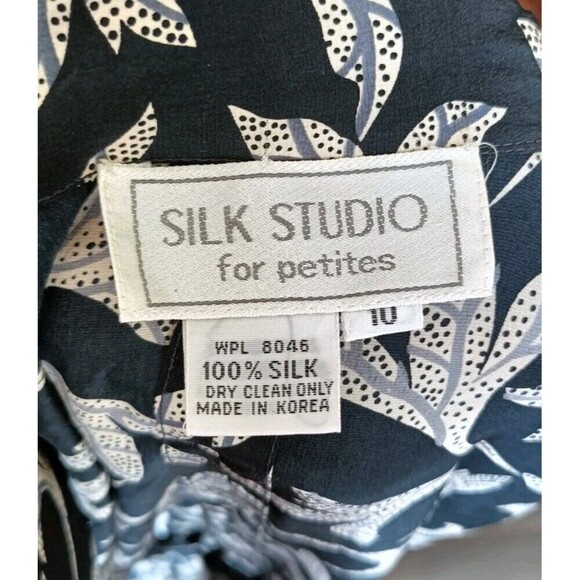 Silk Studio True Wrap Dress Size 10 Petite 100% Silk Black Gray Floral Print VTG - Picture 3 of 15